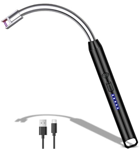 Electric Arc Lighter, Windproof Flameless with 360° Flexible Neck & LED Power Display - USB Rechargeable for Candles, Gas Stoves, Camping, Barbecue, Fireplace (Black)