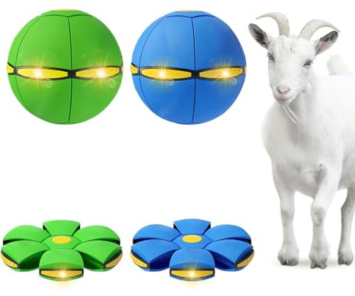 OOXYG Pet Toy Flying Saucer Ball for Dogs, 2 Pack Dog Flying Disc, Interactive Doggy Disc Ball with 6 Lights for Medium Large Dogs, Doggy Disc Ball-Green+Blue