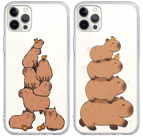 Yimctoie 2 Stück Handyhülle für iPhone 11 6.1, Weiche Stoßfest TPU Silikon Anime Capybara Schutzhülle mit Karikatur Niedlich Delphin Muster Design Case, Superposition