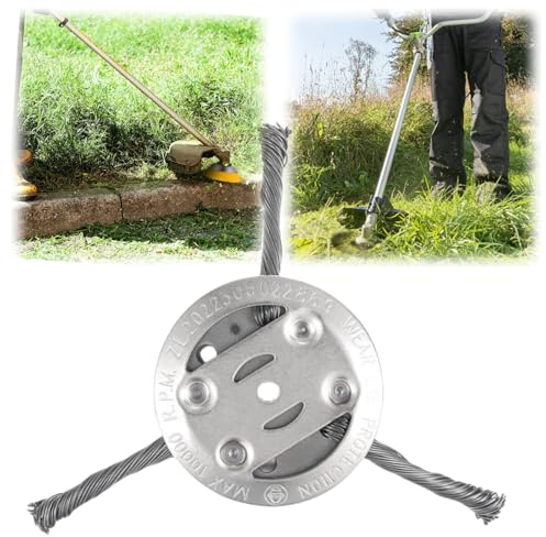 Steel Wire Grass Trimmer Head,6 Inchs Universal Solid Steel Wire Brush Strimmer Head,3 Head Grass Trimmer Cutter Head,Strimmer Wire Brush Head with Knotted Wire,Lawn Mower Trimmer Head Compatible All