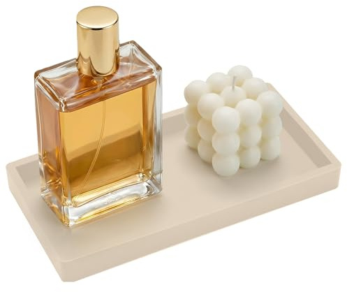 Vassoio Da Bagno In Silicone, Vassoio Per Cosmetici, Piccolo Vassoio Decorativo Per Mobili Da Banco Da 10x20cm, Organizer Per Lavello Da Cucina Per Strofinare Profumi, Gioielli, Candele(Beige)