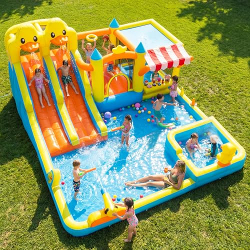 Hapfan Water Bounce House with Double Slide, 11 in 1 Inflatable Water Park