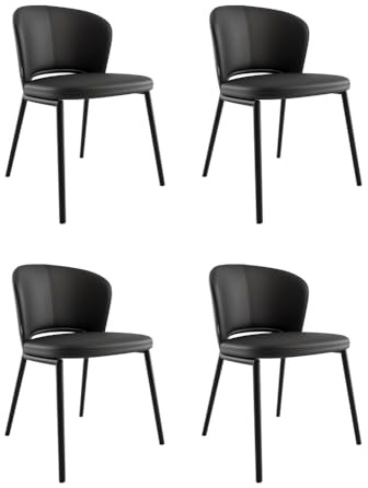 Magnolia Home 4er Set Esszimmerstuhl Design Küchenstuhl Dean Kunstleder schwarz Metallbeine