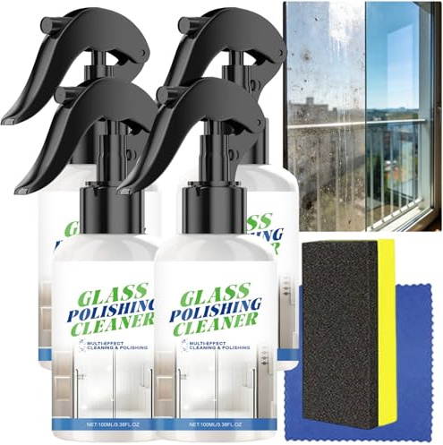 Glass Polishing Cleaner Spray, Multi-Surface Glass Polish, Waterspot Oil Film Remover, Window Cleaning Foam, Hardwater Stain Removal, Streak-Free Window Cleaner, Restores Clarity (4pcs)