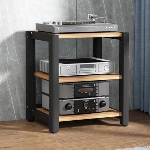 Vinyl Record Player Stand with 4-Tier Storage – Corner Entertainment Shelf for Turntable & Gaming Consoles – Light Walnut Wood, 60 x 50 x 64 cm