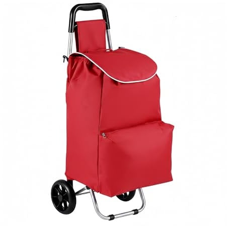 Baroni Home Carrello Porta Spesa 35L, Trolley Spesa con Ruote Tassellate, Impugnatura Ergonomica, Tasca Portaoggetti Frontale, Dimensioni 35x35x94 cm (Rosso)