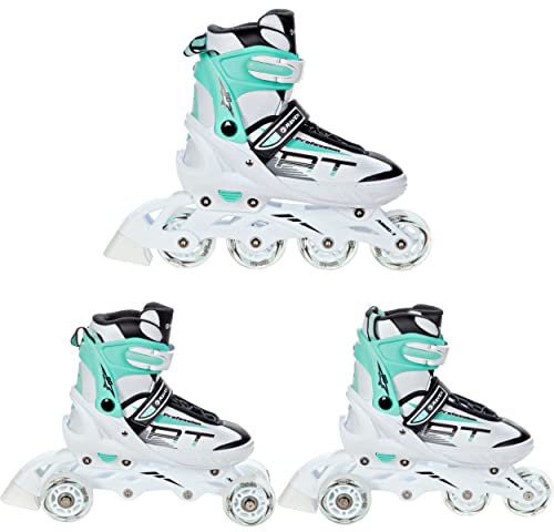 RAVEN Profession 3in1 Inlineskates Triskates Rollschuhe Inliner für Kinder und Erwachsene verstellbar (White/Mint, 31-35 (20,5cm-23cm))