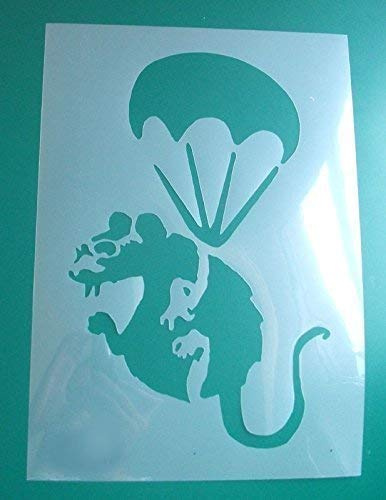 Banksy Ratte Graffiti Schablone - Fallschirm Ratte/Wiederverwendbar Wohndeko & Kunst Handwerk Malerei Schablone - semi-transparent Schablone, XS/ 11X17CM