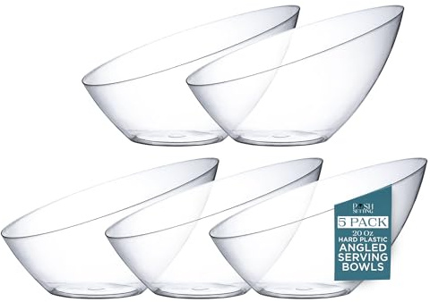 5 Pack Clear Angled Plastic Serving Bowl Disposable for Party Table 20oz