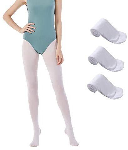 MANZI 3 Paare Damen Mädchen Strumpfhose Ballett Tanz Strumpfhosen mit Fuß 40 Den, Medium(Age 7-10), 3 Paare Weiß