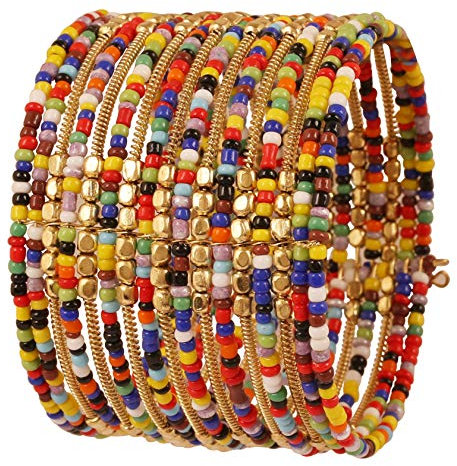 Touchstone Indien bollywood belle perles de métal battu perles de verre perles de fil couches poignet enhancer ouvrable bracelet manchette pour femme 9 multicolor