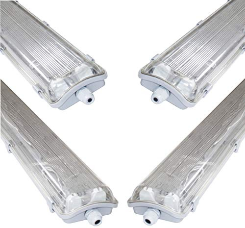 pureled SET 4x LED Feuchtraumleuchte Wannenleuchte Keller Werkstatt IP65 8x T8 LED 120cm 18W 3000K G13 Bürolampe (4x warmweiß)