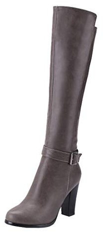 LUXMAX Stivali Alti Donna sopra Il Ginocchio con Tacco Alto Blocco Cerniera Scarpe Atutunno Inverno (Grigio) - 39 EU