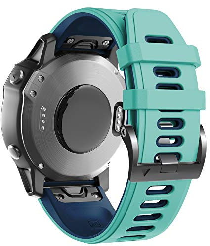 ANBEST Kompatibel mit Fenix 6X/Fenix 5X/Fenix 7X Armband, Silikon Band Schnelle Passform 26 Ersatzarmband für Fenix 5X Plus/Enduro/Descent MK2/Descent MK 2i/Fenix 3 Uhrenarmband, Minze/Blau