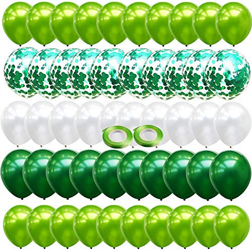 JUZNOY 72 Stück Luftballons Grün Blua Rosa Weiß Ballons mit Konfetti für Babyparty Junge Kinder Geburtstag Party Deko (grün)