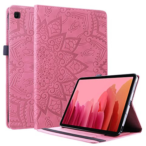 Aswant Samsung Tab A7 - Funda para Samsung Galaxy Tab A 10,4 pulgadas SM-T500/SM-T505 (piel sintética, función atril, tarjetero, soporte para bolígrafo), diseño floral, color rosa