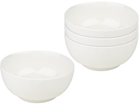 VBS Bol à céréales BOWL 13,7cmx6,5cm 500ml Saladier Bol à soupe Blanc crème Porcelaine 4 pc.