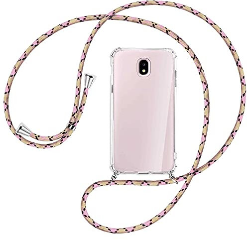 mtb more energy® Handykette kompatibel mit Samsung Galaxy J5 2017 (SM-J530, 5.2'') - Raute Argyle Rosa - Smartphone Hülle zum Umhängen - Anti Shock Full TPU Case