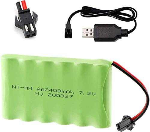 YUNIQUE GREEN-CLEAN-POWER - Batteria Ricaricabile 7.2V 2400mAh Ni-MH AA per Veicoli RC | Con SM-2P 2Pin Plug, Cavo USB | Per Auto RC, Drone Radiofly Space Kondor, Verde | mm 87 x 51 x 15-160 Gr
