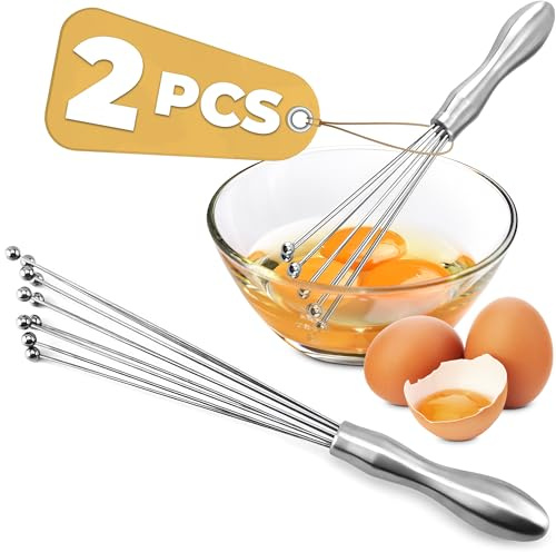 2Pcs Ball Whisk Set — Stainless Steel Whisk Set with Comfortable Ergonomic Handle | Excellent for Eggs, 10 Ball Head, Easy to Clean — Compact 12” & 10” for Versatile Stirring