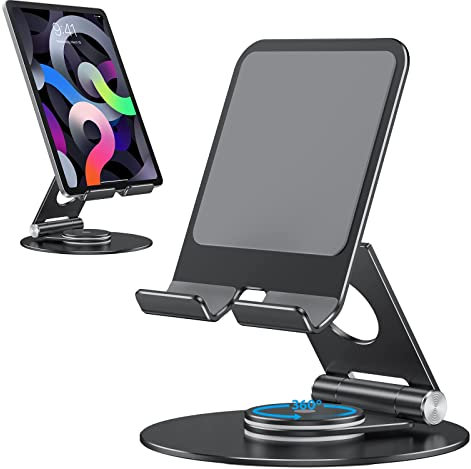 OMOTON 360° Drehbarer Tablet Ständer, Aluminium Verstellbarer und Faltbare Tablet Halterung für iPad Pro/Air/Mini, ipad 10.2/10.9/12.9, Surface bis zu 13 Zoll zum Malen, Schwarz