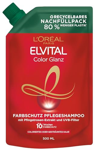 L'Oréal Paris Elvital Shampoo Nachfüllpack, Haarshampoo für coloriertes, getöntes oder gesträhntes Haar, Color Glanz, 1 x 500ml