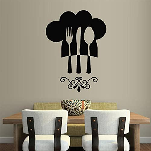 NSRJDSYT Löffel Messer Gabel Wandtattoo Küche Restaurant Dekoration Wand Kochmütze Grafik Kunst Vinyl Wandaufkleber Wasserdicht 42x56cm