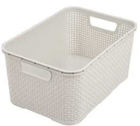 BranQ - Home essential universeller, multifunktionaler Korb in Rattan Design, Grösse L 19 l, BPA-frei Kunststoff PP, Creme, 38x27,8x18,5 cm
