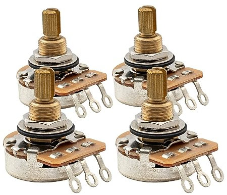 Musiclily Pro A500K+B500K Messing Zoll-Größe Fein 24-Spline Potis Audio Linear Taper Potentiometer für E-Gitarre und Bass(2A+2B)