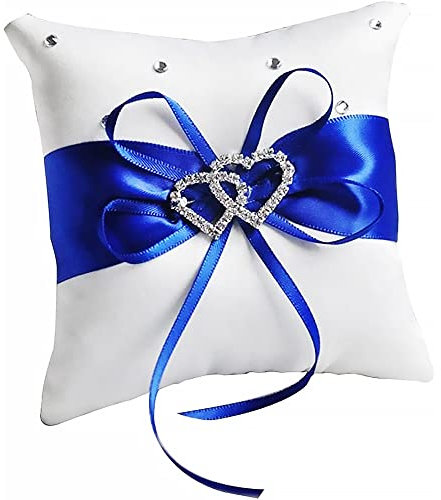 LATRAT Coussin pour Alliance de Mariage Carré 10 x 10 cm - Porte-Alliances avec Nœud en Satin - Accessoire de Cérémonie Bleu