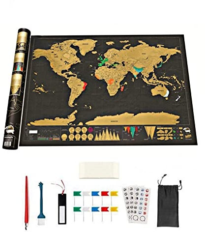Scratch Off World Map International Travel Map Erasable Flag World Map Wall Poster Push Pin Map for Home Decor
