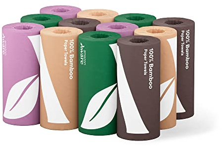 Amazon Aware Bamboo Paper Towels, 12 Rolls, 2 ply, FSC Certified, 150 Sheets, 1800 Count, Pack of 12, Plastic-Free, White