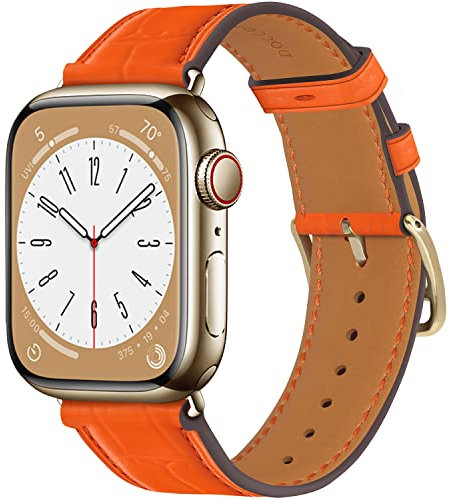 Docco Jette Correa de cuero compatible con Apple Watch Band de 41 mm, 40 mm, 38 mm(Kumquat-Gold)