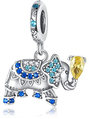 BEEUVIP Damen Elegant Elephant Dangle Charm Anhänger für Armband 925 Sterling Silber Geburtsstein Charms Beads passend für Armband