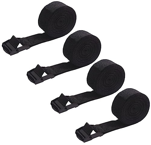 TuTuYa Tie Down Straps, 4PK 5Ft x 0.98In (150x2.5cm) Black Lashing Straps with Buckle Heavy Duty Adjustable Retaining Short Straps Tensioning Belts for Vans, Bicycle, Trailer, Luggage