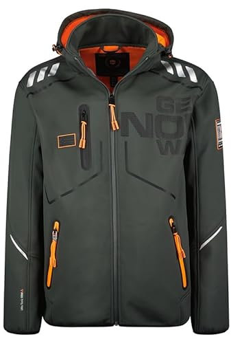 Geographical Norway Robin Men - Softshelljacke Herren Wasserdicht atmungsaktiv Kapuze - Outdoor Mantel Tactical Widerstandsfähig Windbreaker Jacke - Wandern Ski Herbst Winter Frühling (Dunkelgrau M)