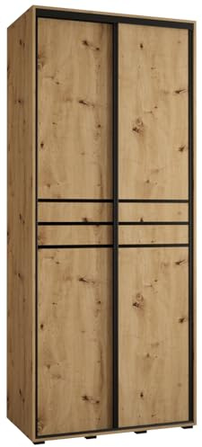 MEBLE KRYSPOL Davos 10 110 Schrank mit Zwei Schiebetüren für Schlafzimmer - Moderner Aufbewahrungsschrank mit Kleiderstange und Regalen - 235,2x110x60 cm - Artisan Artisan Schwarz