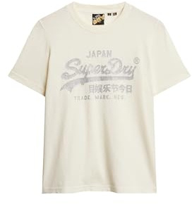 Superdry Damen Bedrucktes T-Shirt Hemd, Creme Slub, 38