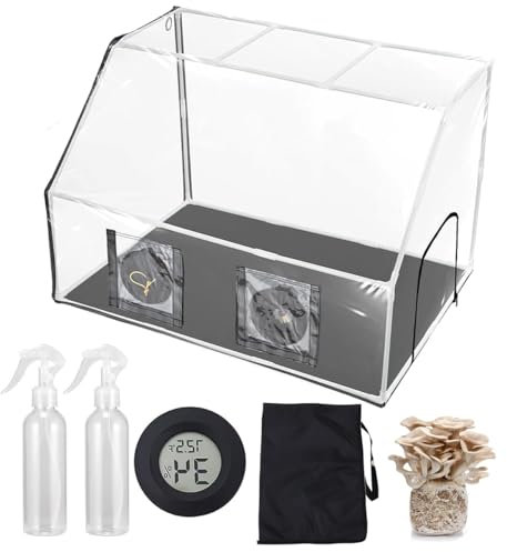 Still Air Box Mushroom Mycology, tragbare Mushroom Monotub Kit mit 2 Sprühgeräten und Thermometer, Pilzpflanzbeutel, Zelt, Mycology Abzugshauben-Anzuchtstationen Grow