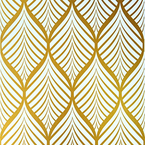 AMIGO Or et Blanc Décoller et Coller Papier Peint Style Bohème Vinyle Papier Contact Feuille Papier Peint Salle de Bain Autocollant Pour Armoires 44.5x500cm