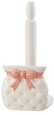 Elegant White and Pink Ceramic Toilet Roll Holder with Pink Bow