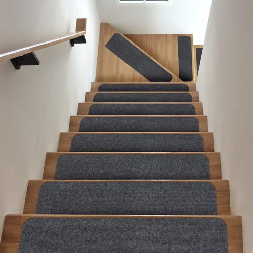 Hoquare 14pcs Carpet Stair Treads, Edging Non Slip Stair Mats, Step Runners Staircase Protection Cover, Washable Stair Carpet Treads for Kids, Elders, Pets (Black)
