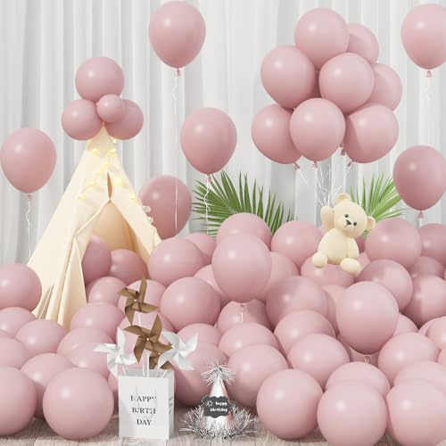 Jobkoo Pink Balloons 12 Inch 100 Pack, Boho Dusty Rose Pink Balloon Nude Blush Party Balloons Retro Vintage Latex Helium Balloon for Girl Baby Shower Anniversary Wedding Birthday Party Decor