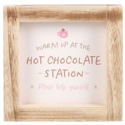 Hot Chocolate Station Wooden Frame Sign - Rustic Kitchen Decor, Chalkboard Style, Gift for Holiday Gatherings, 10x8 Inches