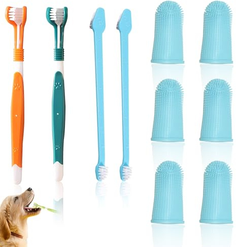 Dog Toothbrush Set, 10 PCS Dog Tooth Brush, Small Toothbrush for Dogs for Tartar Removal, with 4 Pet Finger Toothbrushes, 2 Dual-Dead Toothbrushes for Small Medium, and Large Pets