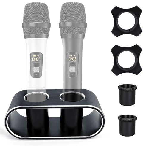 BILIONE Aluminum Alloy Desktop Microphones Storage Holder, Fashionable Tabletop Mics Organizer for Karaoke Wireless Microphones(Black)