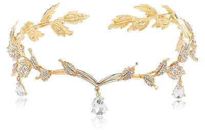 TPZORJX Elfen Kopfschmuck, Tiara Elfe, Blatt Hochzeit Tiara Krone, Feen Kopfschmuck Damen, Elfenkrone Schmuck, Feen Krone,Strass Kristall Braut Tiara,Prinzessin Kristall Tiara Headwear Frauen Mädchen