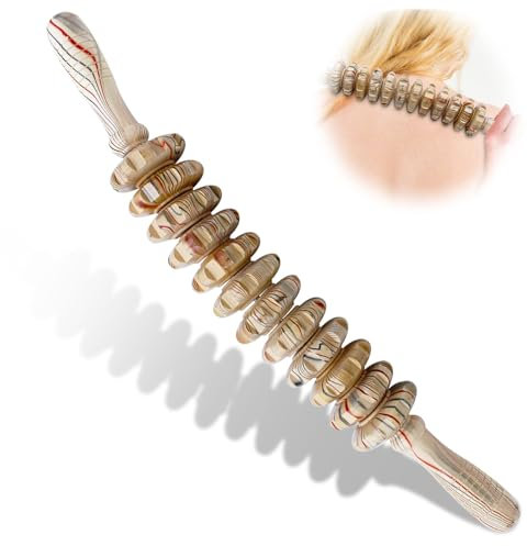Druuzyl Rouleau et Tige de Massage en Bois – Maderotherapie Professionnelle contre Cellulite, 12 Tours pour Corps Ferme, Relaxation Profonde et Amélioration de la Circulation Sanguine