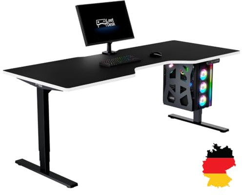 LeetDesk Mesa profesional para videojuegos en blanco y negro - escritorio eléctrico regulable en altura - escritorio para ordenador - ergonómico - minimalista - 200 x 80 cm - cabina