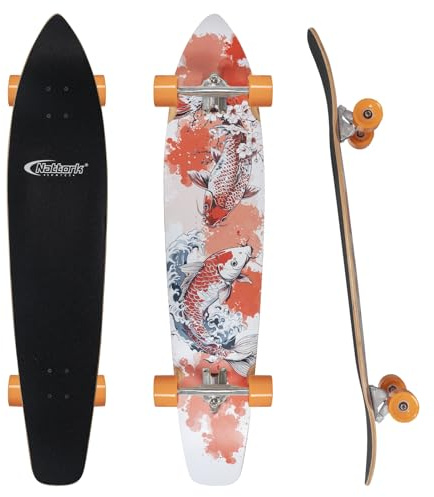 Nattork Cruiser Longboard Skateboard complet en érable canadien 8 couches pour le confort, le sculptage et la descente avec outil en T, fabriqué pour adultes, adolescents et enfants
